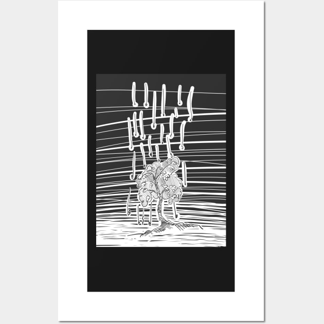 Woodcut tree illustration falling embers Wall Art by SubtleSplit